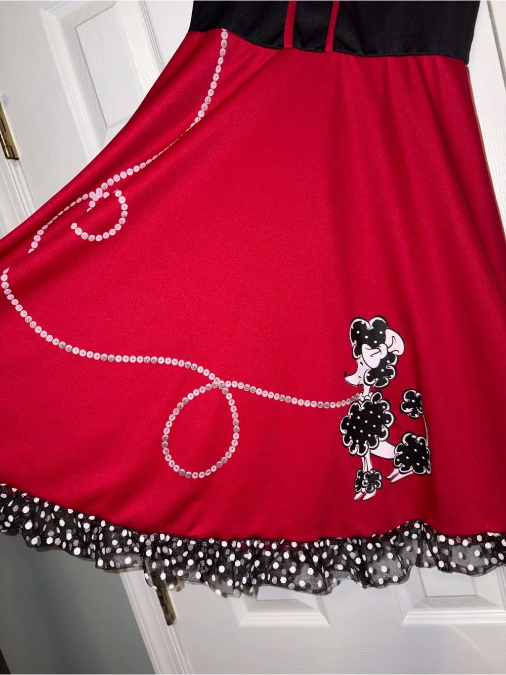 California Costume Collections Poodle Skirt Dress Polka Dot Trim Black Red L